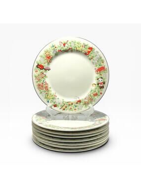 (David) Shibata Toki “Toy Shop” Set of 8 Bone China Salad Plates 7 3/4”